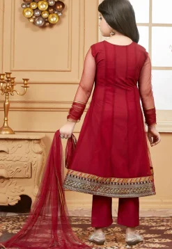 Embroidered Net Anarkali Suit in Maroon