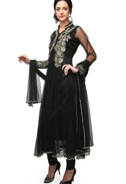 Embroidered Net Anarkali Suit in Black