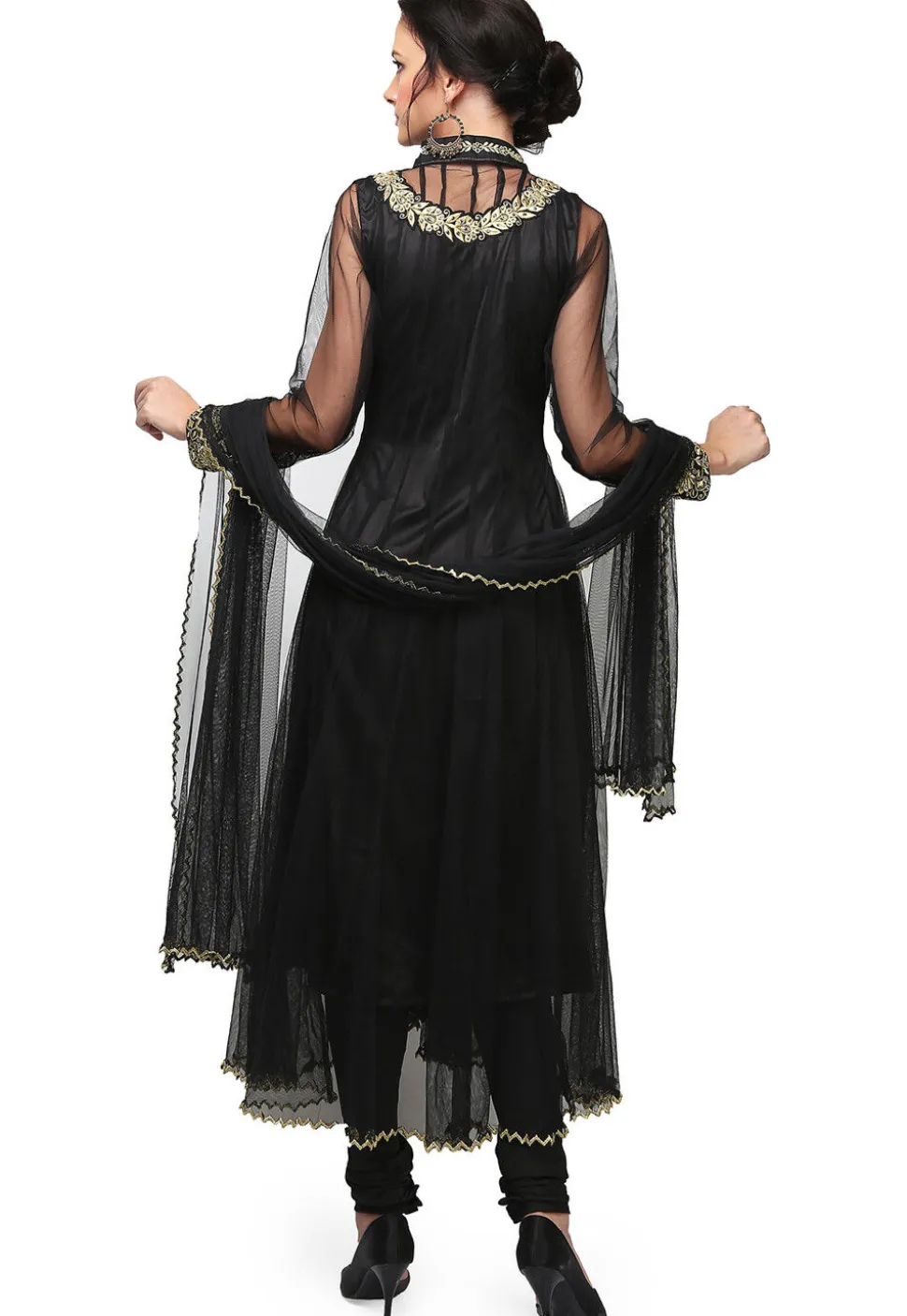 Embroidered Net Anarkali Suit in Black