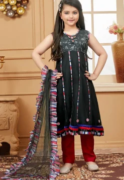 Embroidered Net Anarkali Suit in Black
