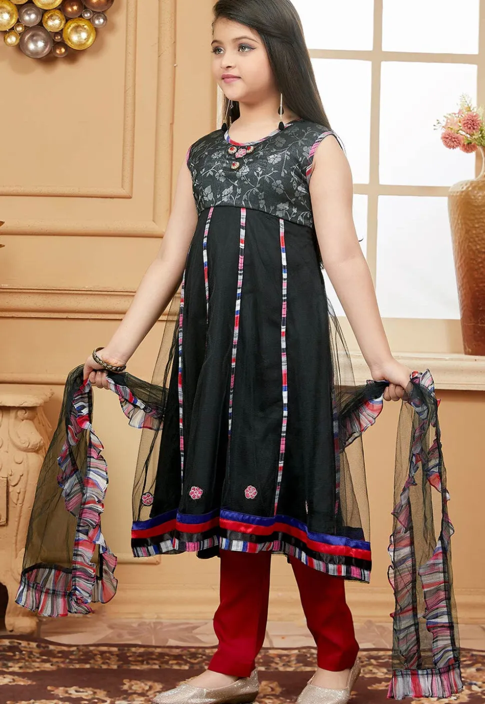 Embroidered Net Anarkali Suit in Black