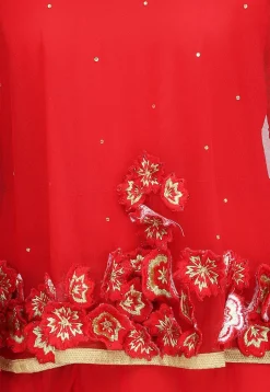 Embroidered Net Anarkali Suit in Red