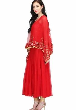 Embroidered Net Anarkali Suit in Red
