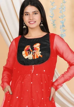 Embroidered Net Anarkali Suit in Red