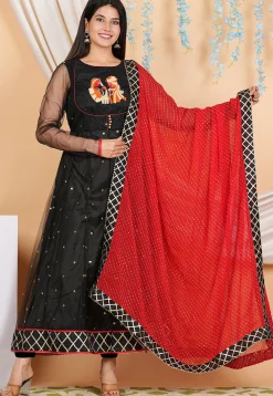 Embroidered Net Anarkali Suit in Black
