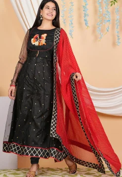 Embroidered Net Anarkali Suit in Black