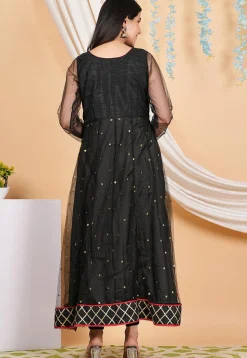 Embroidered Net Anarkali Suit in Black