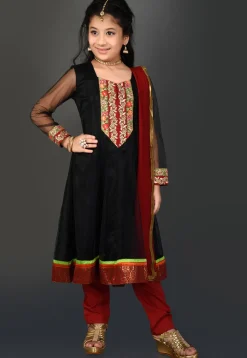 Embroidered Net Anarkali Suit in Black