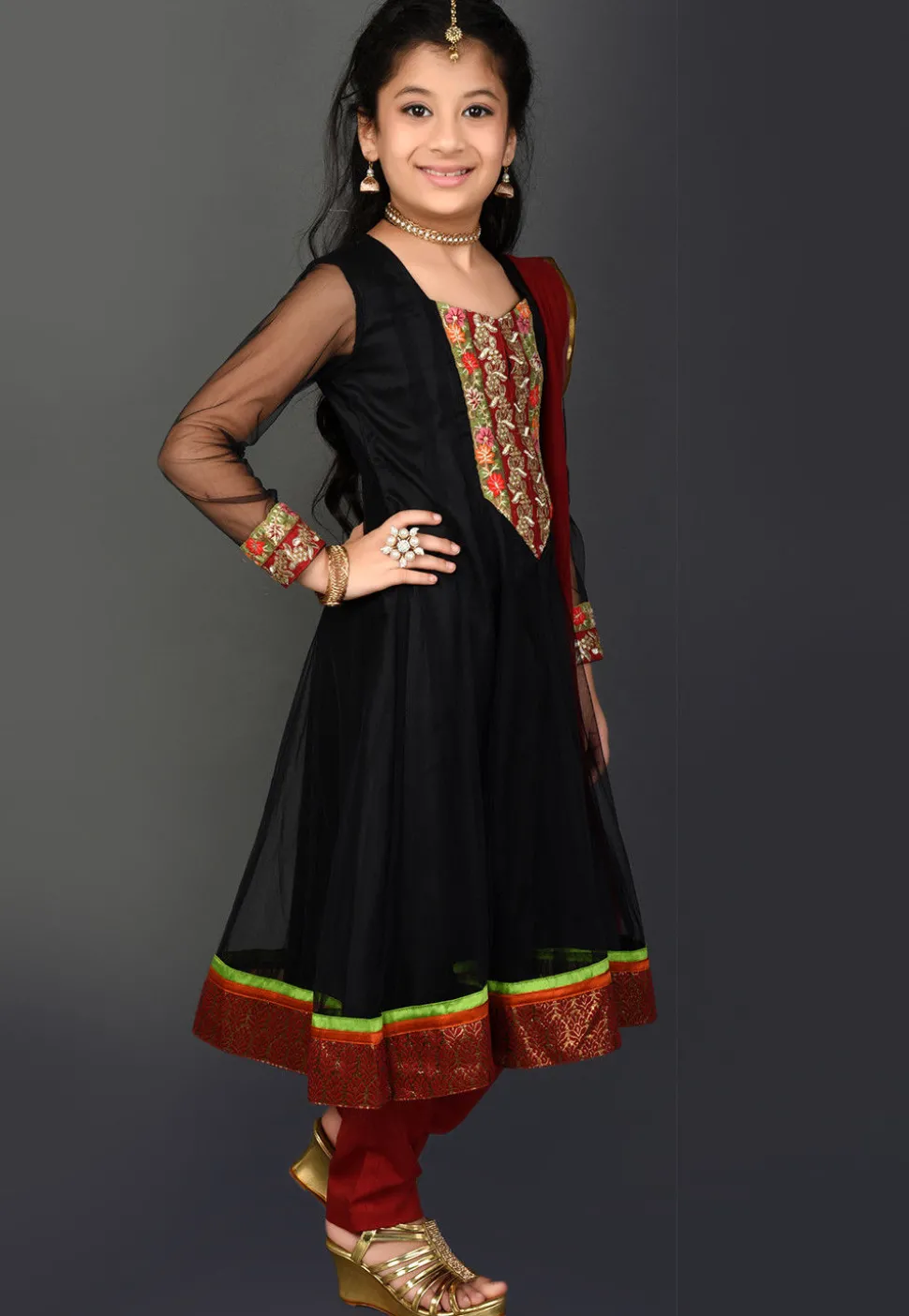 Embroidered Net Anarkali Suit in Black
