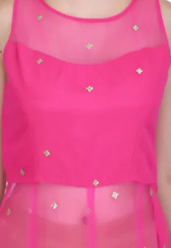 Embroidered Net Anarkali Suit in Pink