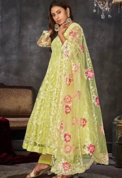 Embroidered Net Anarkali Suit in Light Green