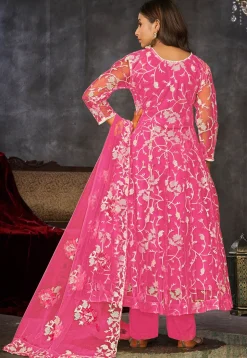 Embroidered Net Anarkali Suit in Pink