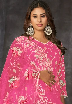 Embroidered Net Anarkali Suit in Pink