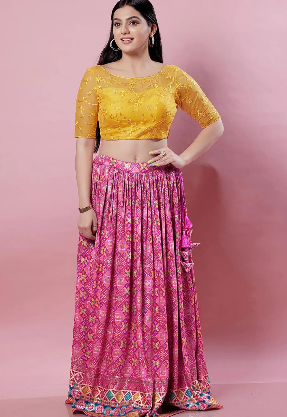 Embroidered Net Blouse in Yellow