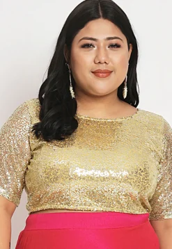 Embroidered Net Blouse in Golden