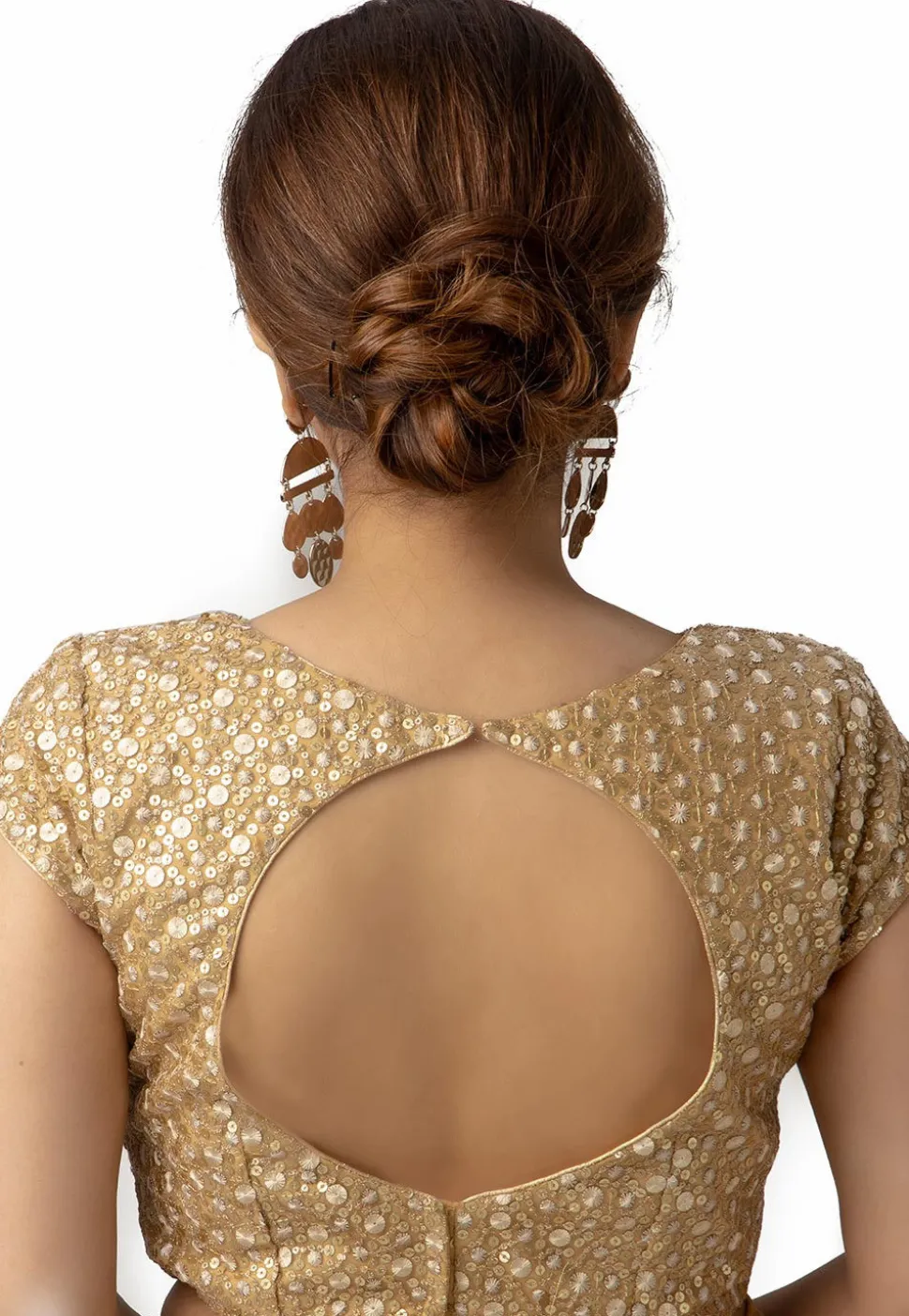 Embroidered Net Blouse in Beige