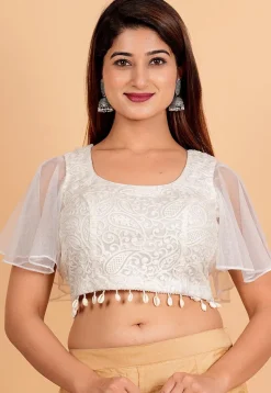 Embroidered Net Blouse in White