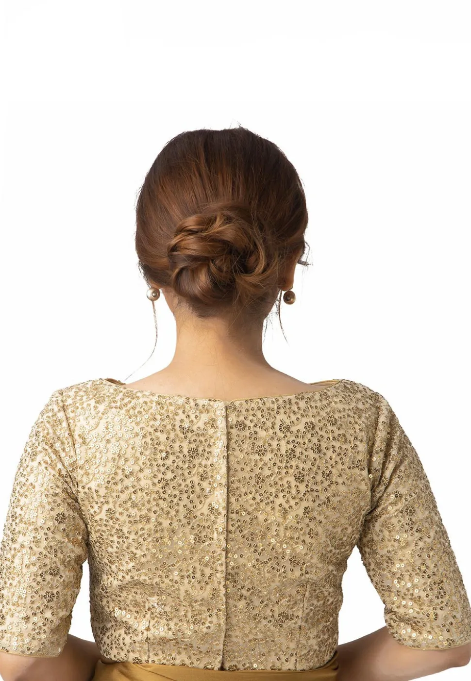 Embroidered Net Blouse in Beige