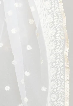 Embroidered Net Dupatta in Off White