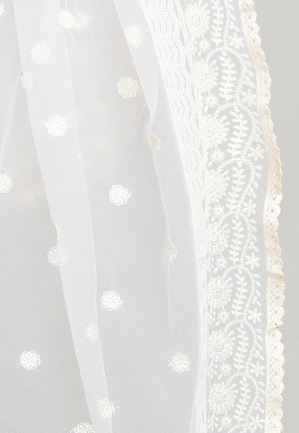 Embroidered Net Dupatta in Off White