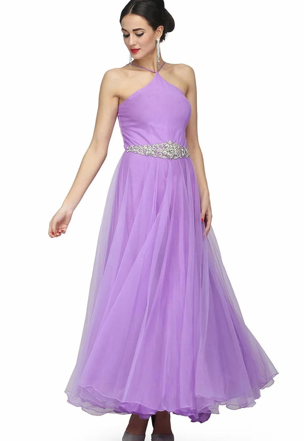 Embroidered Net Gown in Lavender