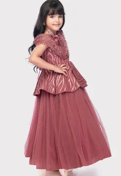 Embroidered Net Gown in Old Rose