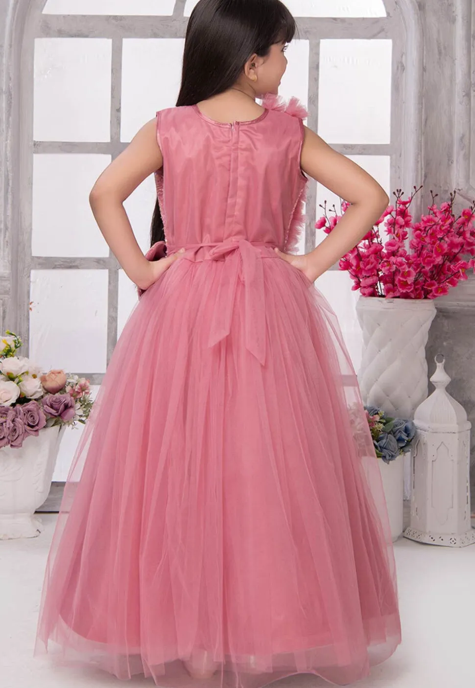 Embroidered Net Gown in Pink