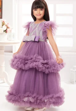 Embroidered Net Gown in Purple