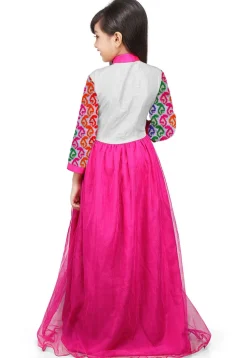 Embroidered Net Gown in Pink and Multicolor