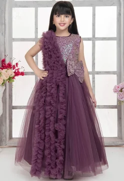 Embroidered Net Gown in Purple