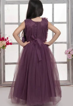 Embroidered Net Gown in Purple