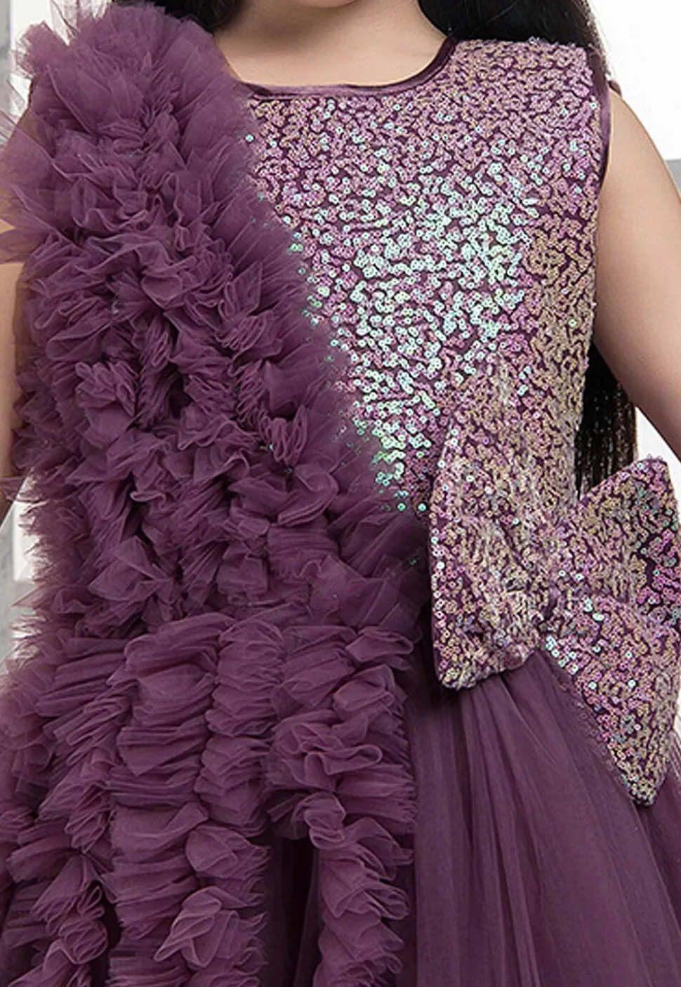 Embroidered Net Gown in Purple