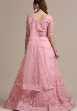 Embroidered Net Lehenga in Light Pink
