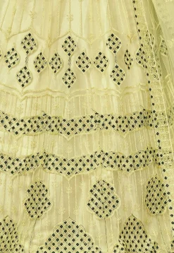 Embroidered Net Lehenga in Light Green