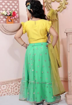 Embroidered Net Lehenga in Teal Green