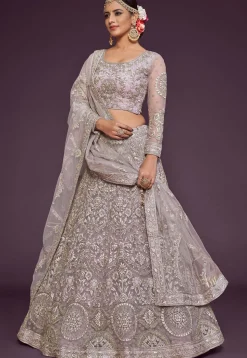 Embroidered Net Lehenga in Baby Pink