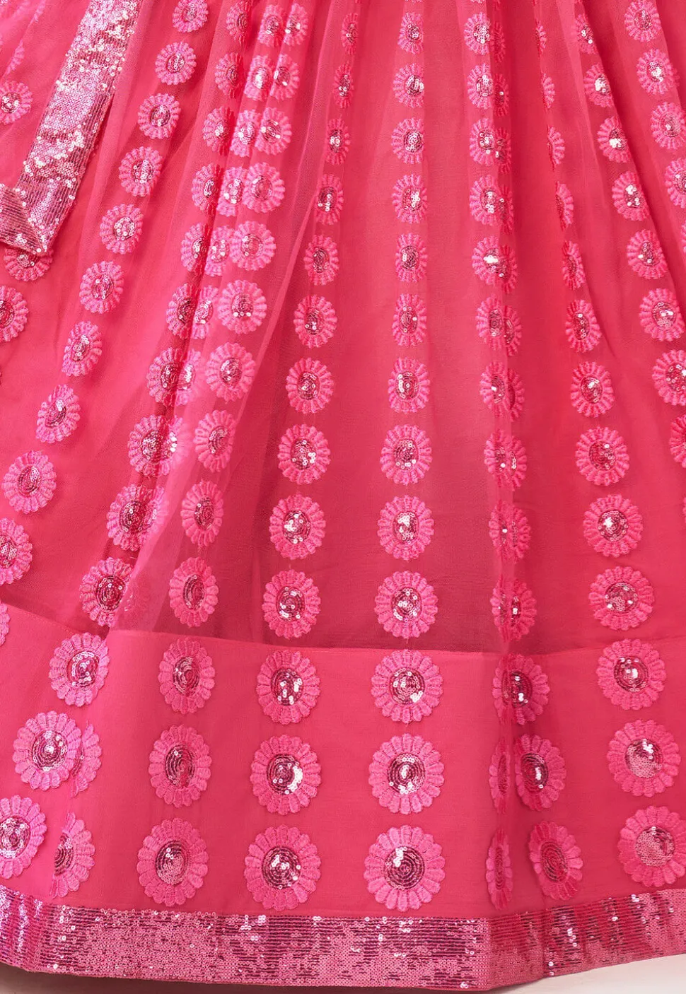 Embroidered Net Lehenga in Pink