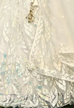 Embroidered Net Lehenga in Off White