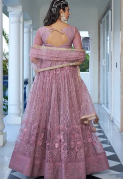 Embroidered Net Lehenga in Light Purple