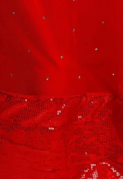 Embroidered Net Lehenga in Red