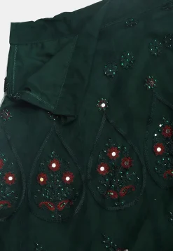 Embroidered Net Lehenga in Dark Green