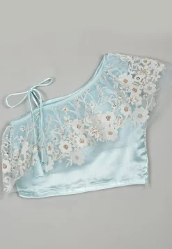 Embroidered Net Lehenga in Sky Blue