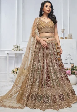 Embroidered Net Lehenga in Multicolor