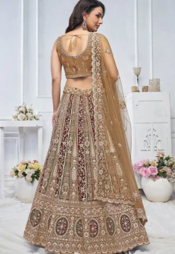 Embroidered Net Lehenga in Multicolor