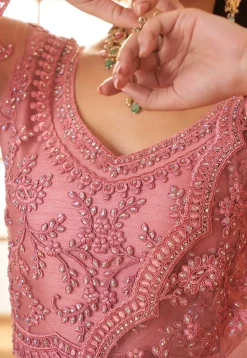 Embroidered Net Lehenga in Pink