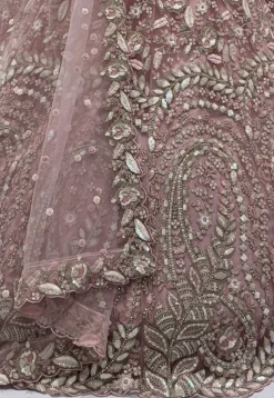 Embroidered Net Lehenga in Pink