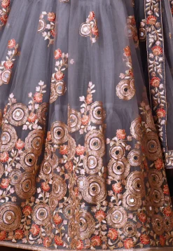 Embroidered Net Lehenga in Dusty Purple
