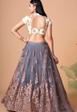 Embroidered Net Lehenga in Dusty Purple