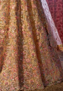 Embroidered Net Lehenga in Beige