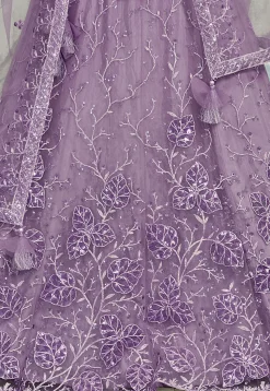 Embroidered Net Lehenga in Purple